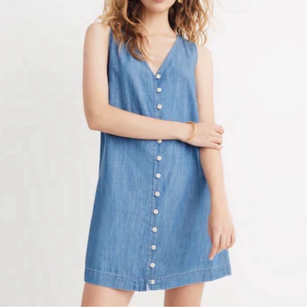 Madewell Light Blue Chambray Denim Button-Front Sleeveless Dress - Picture 2 of 6